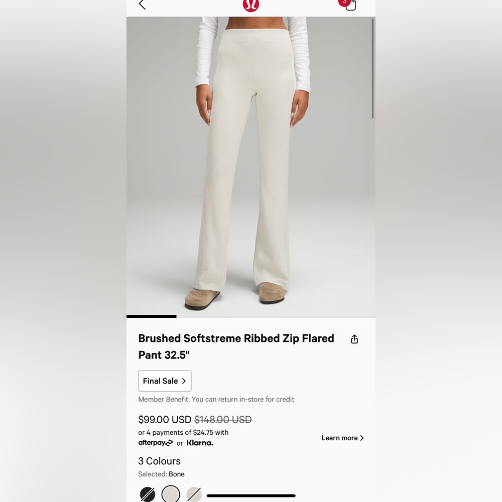 Lululemon Brushed Soft-stream Ribbed Zip Flared Pant
